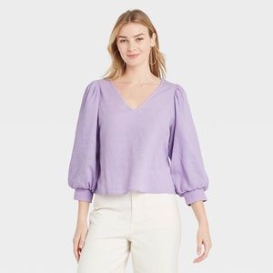 A New Day Lavender Cotton Puff Sleeve Top